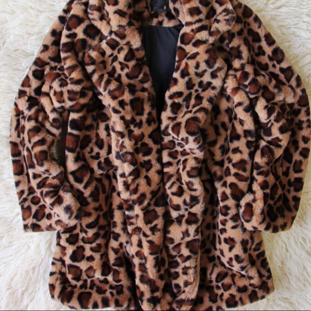 Leopard Print Pocket Coat Faux Fur Jacket - Picture 11 of 13
